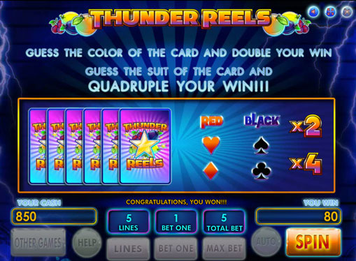 Verdoppelung Spiel des Spielautomat Thunder Reels